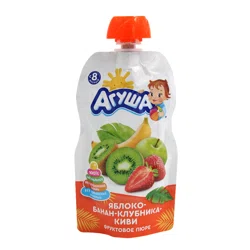 АГУША Пюре фруктовое яблоко-банан-клубника-киви 8+ 90гр (пауч)