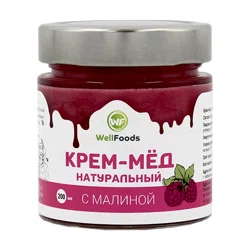 WELLFOODS Крем-мед натуральный с малиной, 200мл