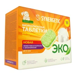 SYNERGETIC Таблетки для посудомоечных машин 100шт ЭКО