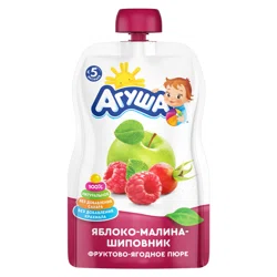 АГУША Пюре фруктово-ягодное яблоко-малина-шаповник 6+ 90гр (пауч)
