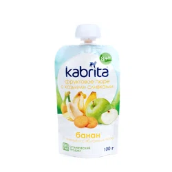 KABRITA Пюре с козьими сливками / банан с печеньем с яблочным пюре 8+ 100гр