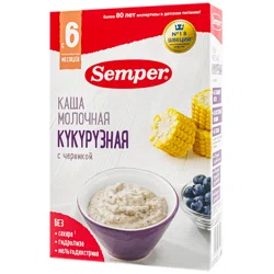 SEMPER Каша молочная Кукурузная с черникой 180 гр