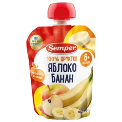 SEMPER Пюре яблоко/банан 6м+ 90гр (пауч)