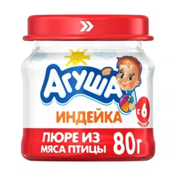 АГУША Пюре мясное индейка 6+ 80гр (стекло)
