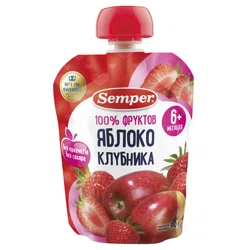 SEMPER Пюре яблоко/клубника 90гр (пауч)