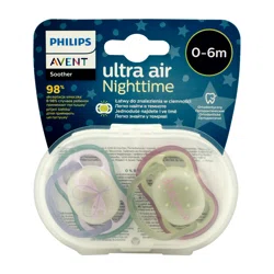 AVENT PHILIPS Соска-пустышка ортодонтические Ultra air NIGHTTIME 0-6м 2шт