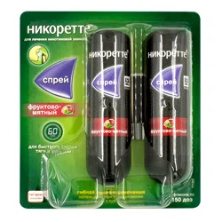 НИКОРЕТТЕ 1 мг/доза 150 доз №2 фл спрей Фруктово-мятный  Никотин