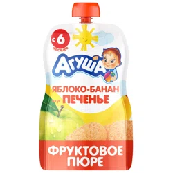 АГУША Пюре фруктовое яблоко-банан-печенье 6+ 90гр (пауч)