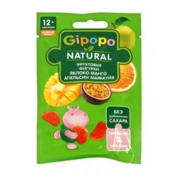 GIPOPO NATURAL Фигурки фруктовые яблоко-манго-апельсин-маракуйя 12+ 15 гр