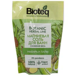 BIOTEG Соль магниевая для ванн снижение веса Имбирь и Лайм 500 г
