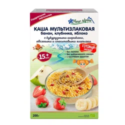 FLEUR ALPINE Каша Мультизлаковая банан/клубника/яблоко 15 месяцев+ 200гр