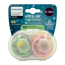 AVENT PHILIPS Соски-пустышки ортодонтические Ultra air NIGHTTIME 6-18м