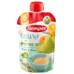 SEMPER Каша + пюре груша/абрикос 6м+ 120гр (пауч)