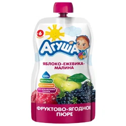АГУША Пюре фруктово-ягодное яблоко-ежевика-малина 5+ 90гр (пауч)