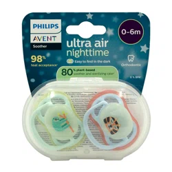 AVENT PHILIPS Соски-пустышки ортодонтические Ultra air  NIGHTTIME 0-6м