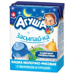 АГУША Кашка Засыпай-ка молочно-рисовая Яблоко-груша 6+ 200мл