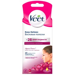 VEET Полоски восковые Отшелушивание и Увлажнение с ароматом бархатной розы 20шт