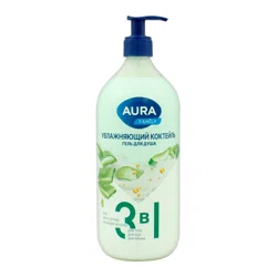 AURA FAMILY Гель для душа 3 в 1 алоэ масло арганы и хлопковое молочко 1 литр