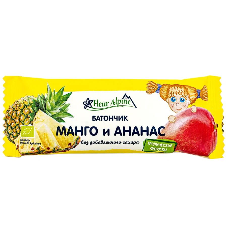 FLEUR ALPINE Батончик Тропические Фрукты Манго и Ананас без сахара 20гр