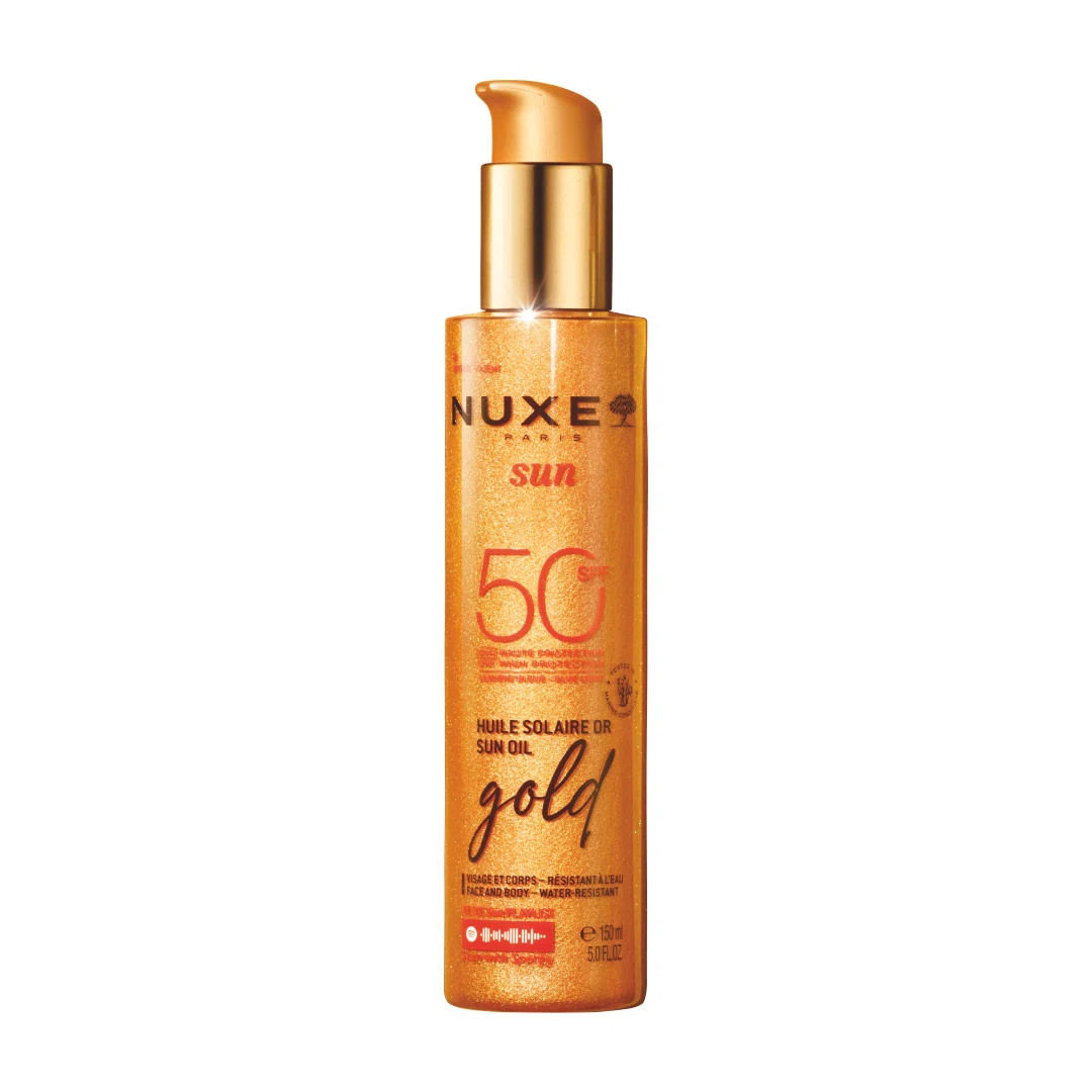 NUXE SUN Солнцезащитное масло для лица и тела SPF 50,  с золотыми мерцающими частицами, 150мл