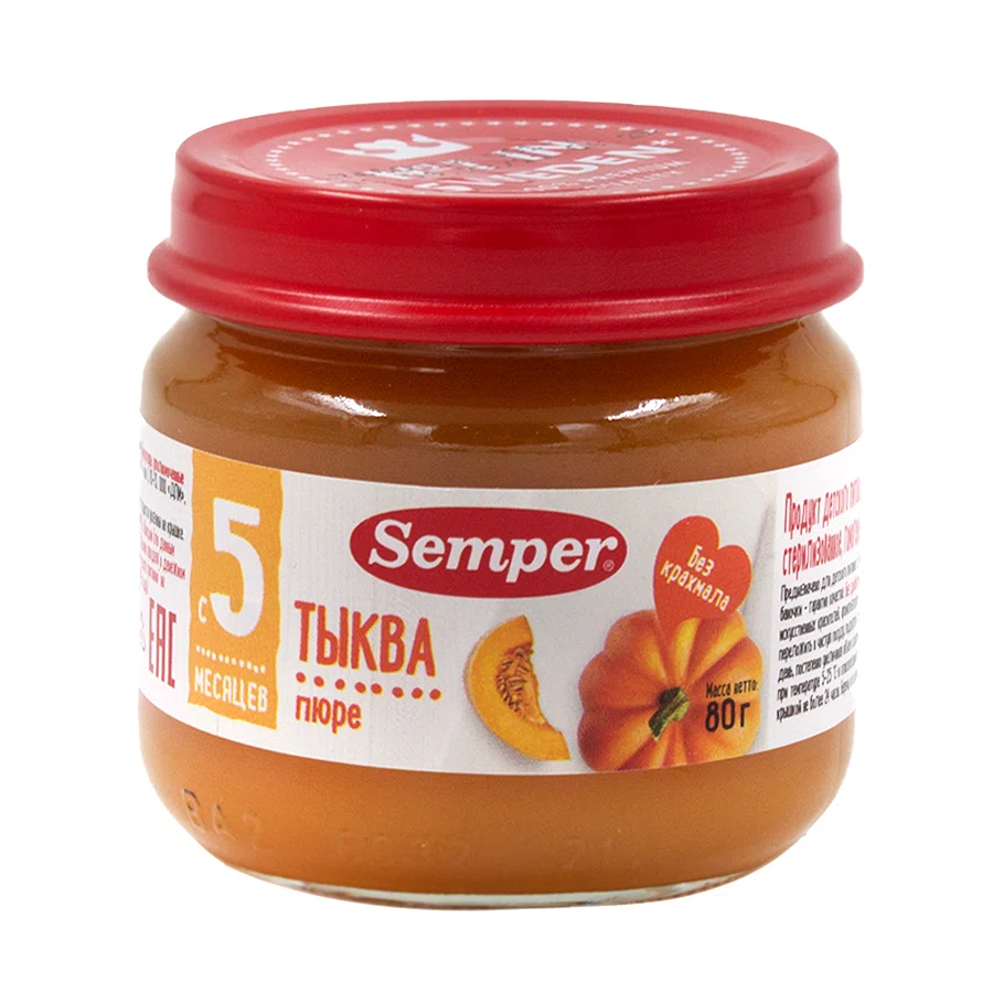 SEMPER Пюре тыква 5 месяцев+ 80гр стекло
