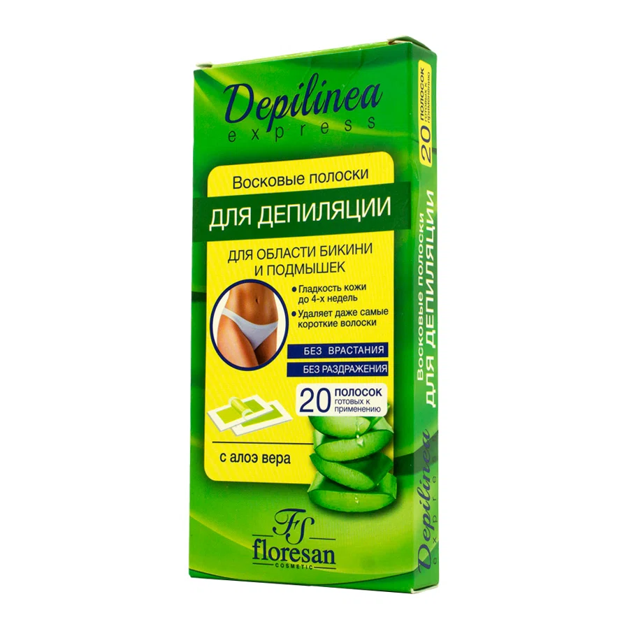 FLORESAN COSMETIC Полоски восковые для бикини и подмышек 20 полосок алоэ вера