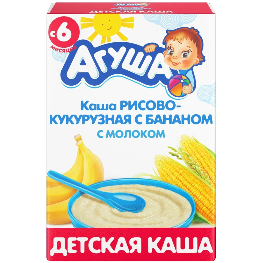 АГУША Каша рис-кукуруза-банан с молоком 6+ 200гр