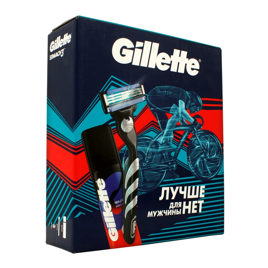 GILLETTE Набор Mach3 Turbo бритва+ пена для бритья 50мл