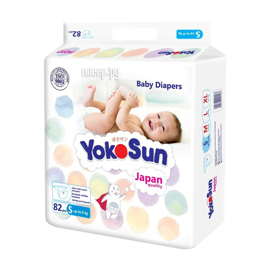 YOKO SUN Подгузники S до 6кг 82шт