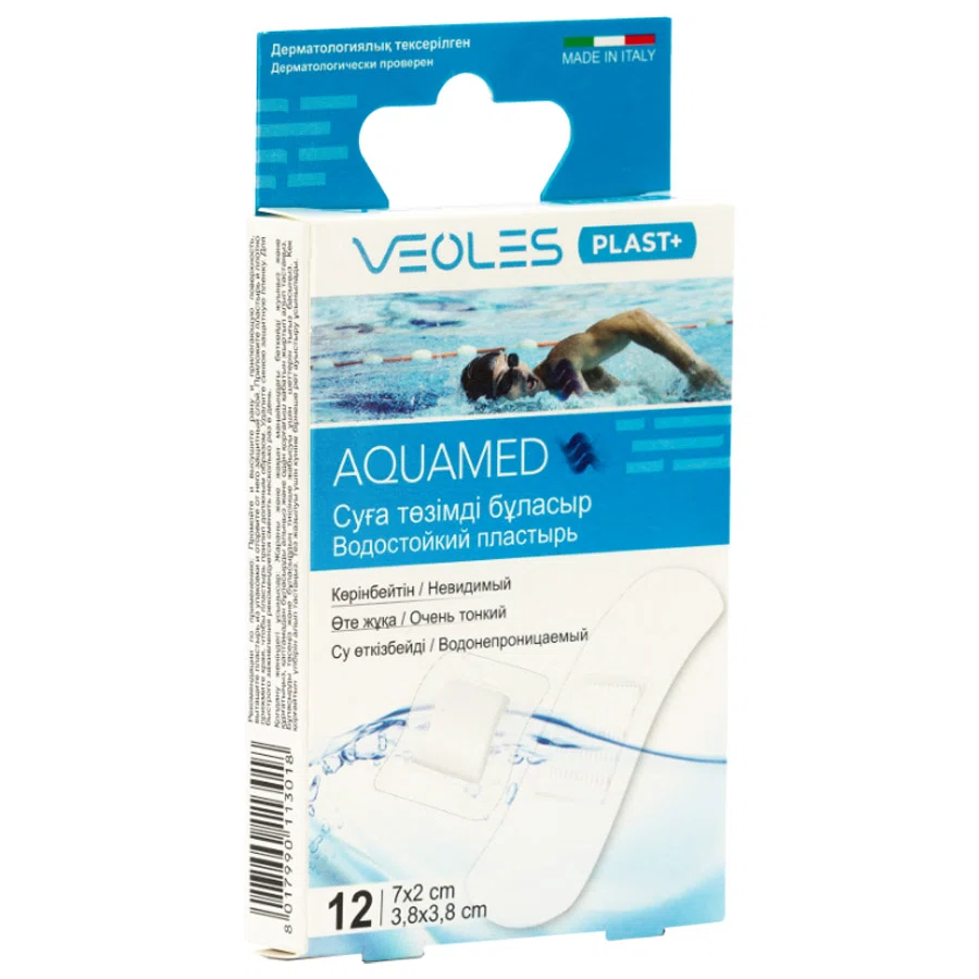 VEOLES PLAST+ Пластырь водостойкий 12шт 7*2см и 3,8*3,8см