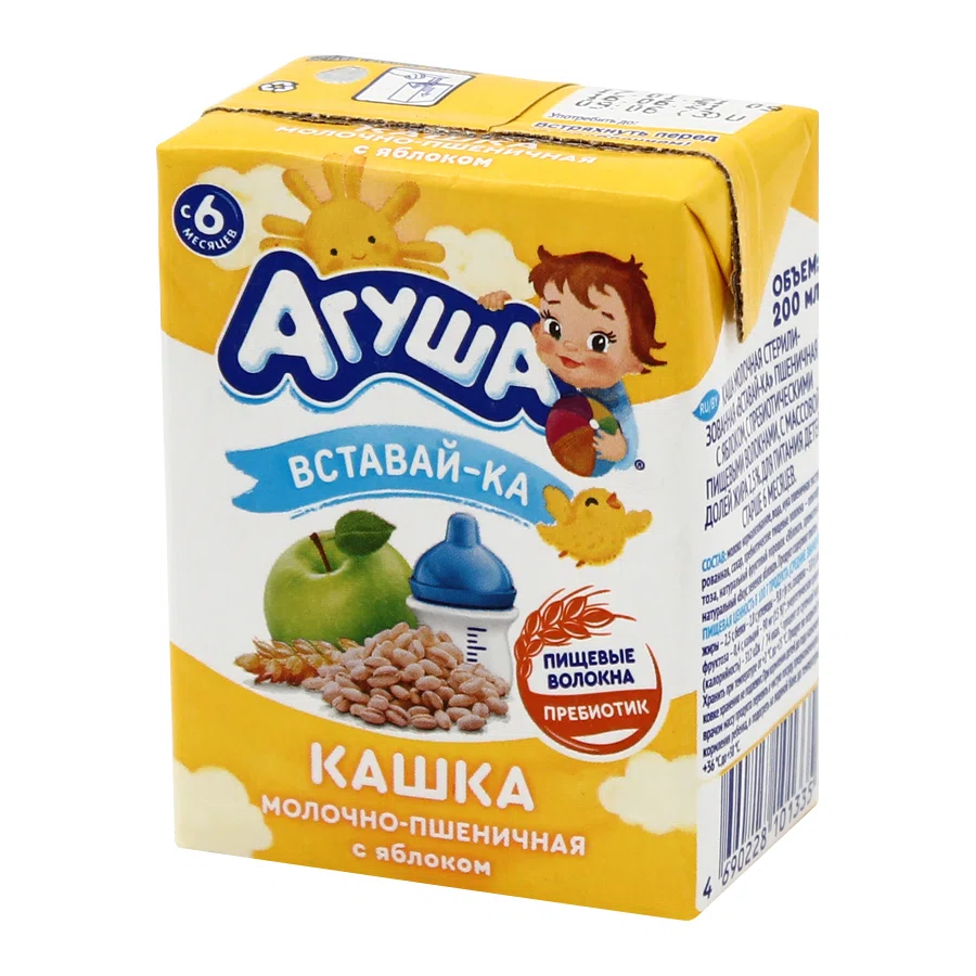 АГУША Кашка Вставай-ка молочно-пшеничная Яблоко 6+ 200мл