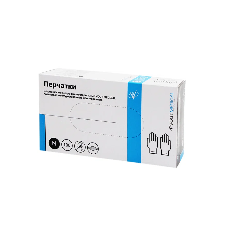 VOGT MEDICAL Перчатки медицинские смотровые латекс неопуд, нестерильные М,