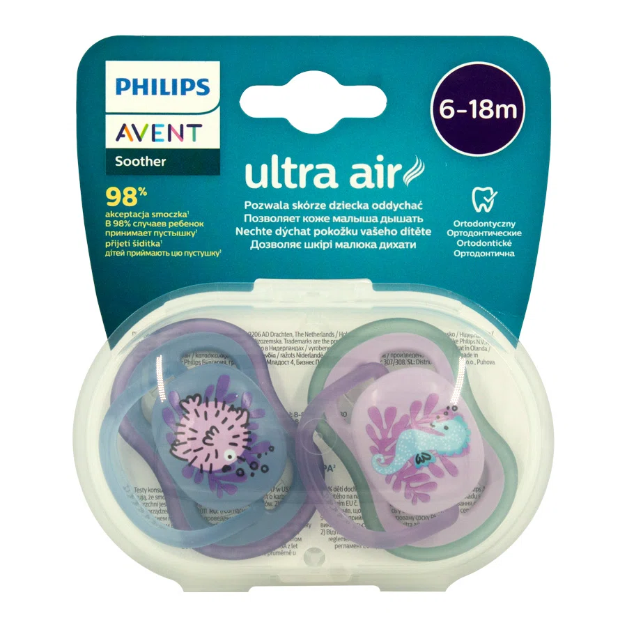 AVENT PHILIPS Соски-пустышки ортодонтические Ultra air 6-18 месяцев
