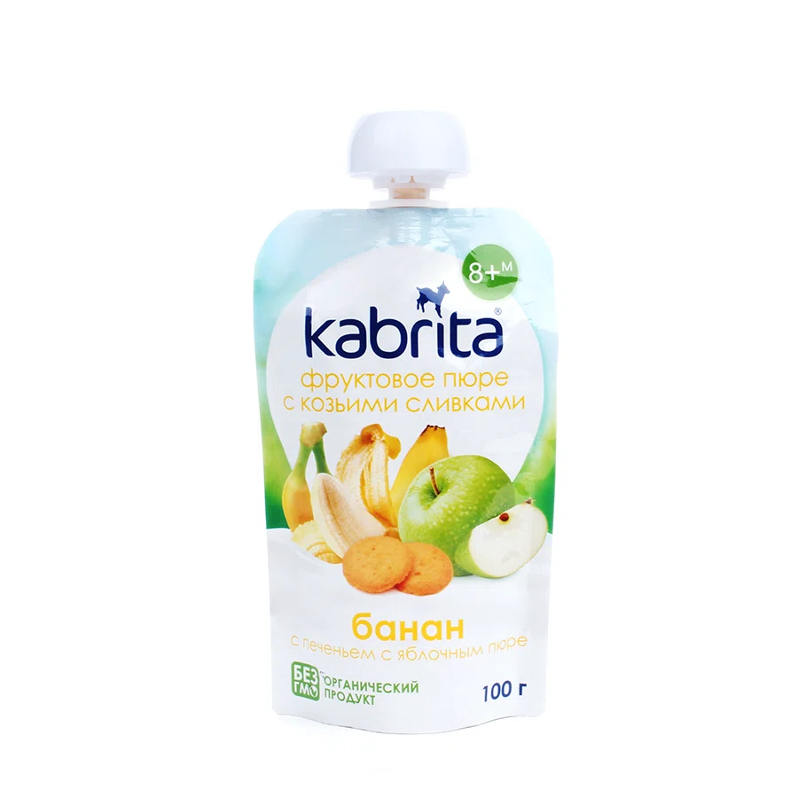 KABRITA Пюре с козьими сливками / банан с печеньем с яблочным пюре 8+ 100гр