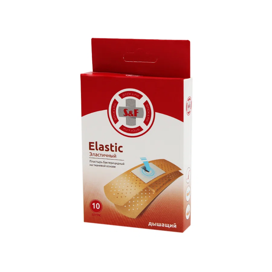 S&F  Лейкопластырь Elastic бактерицидный на тканевой основе 10шт 19*72мм