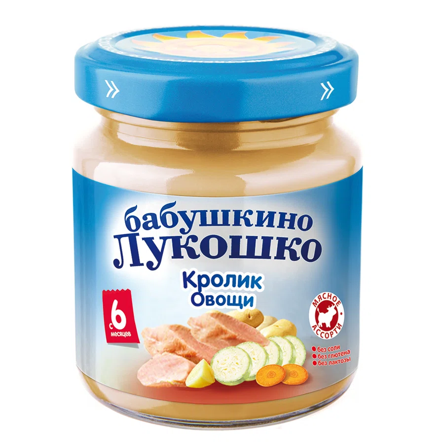 БАБУШКИНО ЛУКОШКО Пюре кролик/овощи +6месяцев 100гр