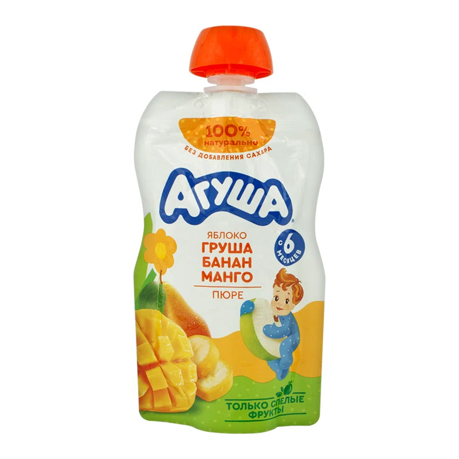 АГУША Пюре фруктовое Груша/Банан/Манго 6+ 90гр (пауч)