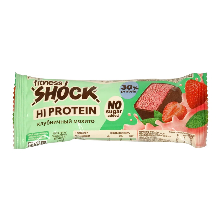 FITNES SHOCK Батончик глазированный  со вкусом клубники и мяты 40гр