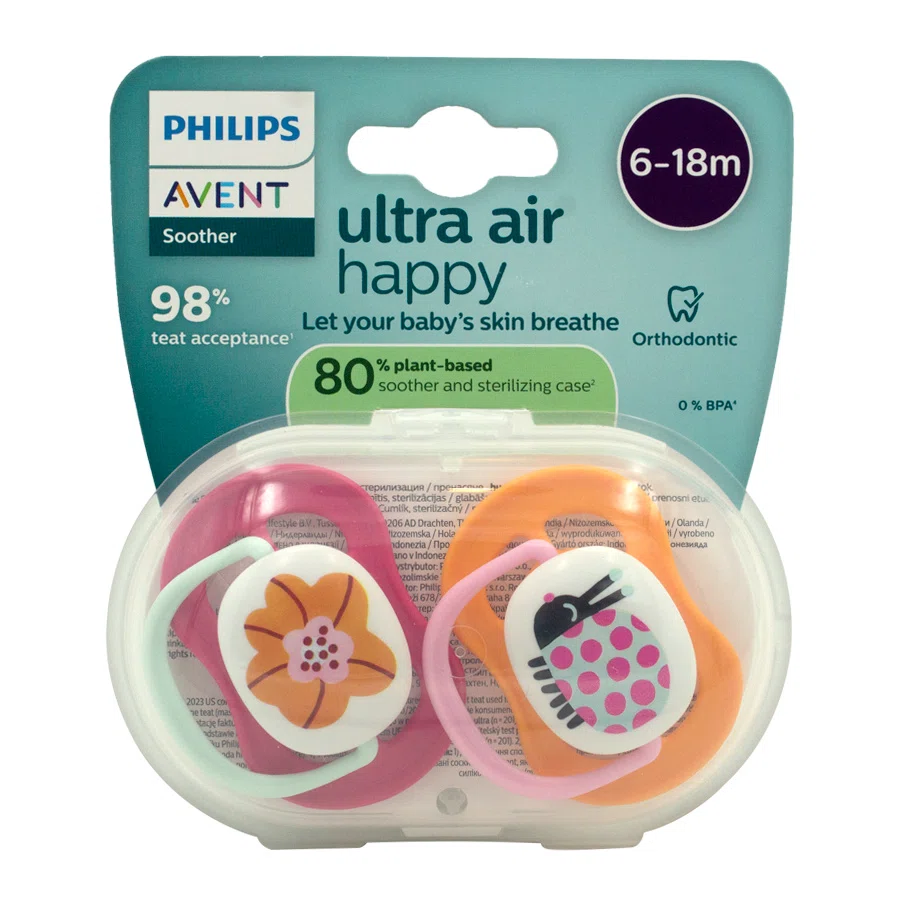 AVENT PHILIPS Соски-пустышки ортодонтические Ultra air 6-18м