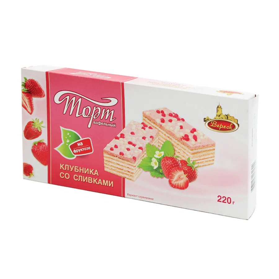 ВЕРЕСК Торт вафельный клубника со сливками на фруктозе 220 гр.