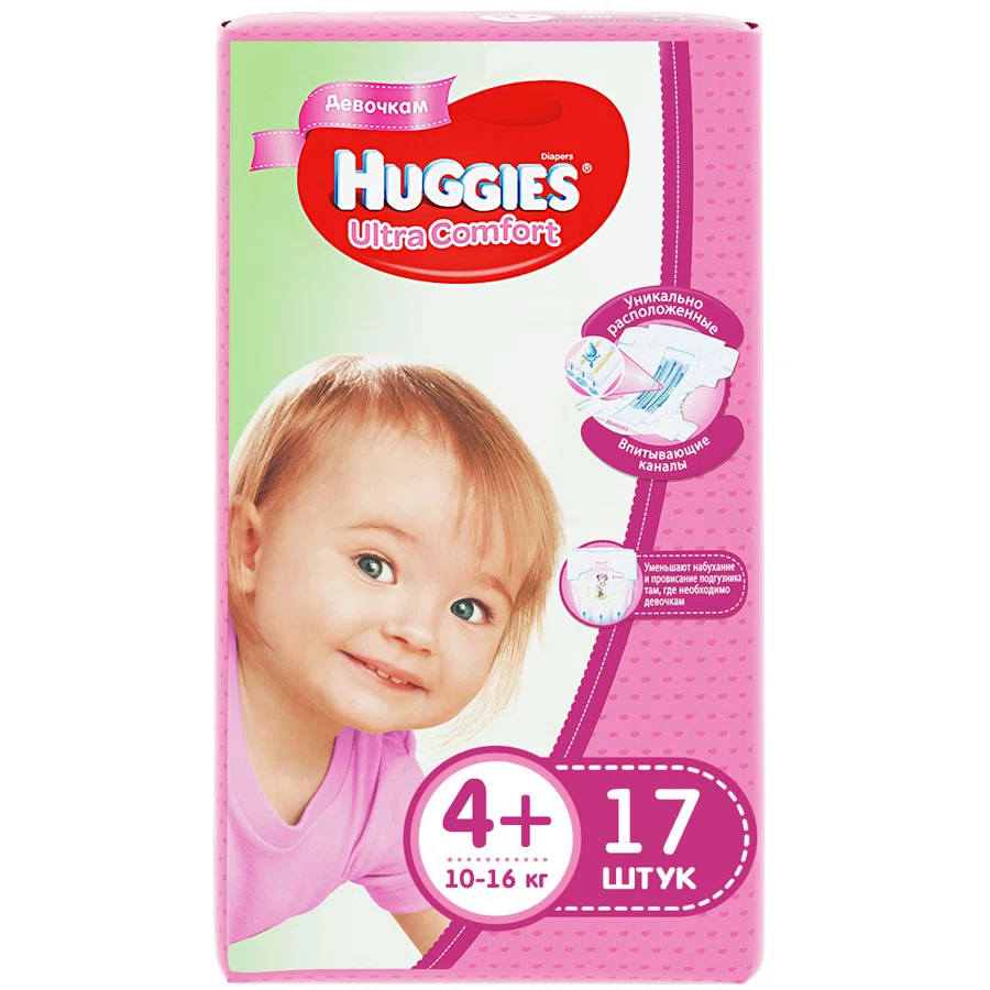 HUGGIES Подгузники Ultra comfort 4+ 10-16 кг 17шт для девочек