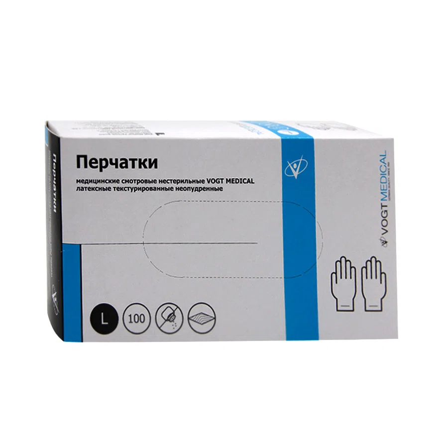 VOGT MEDICAL Перчатки медицинские смотровые латекс неопудренные нестерильные L