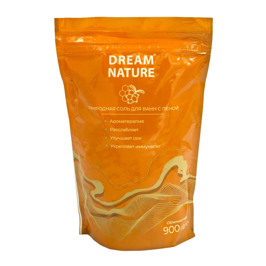 DREAM NATURE Соль для ванн с пеной Облепиха и мед  900гр