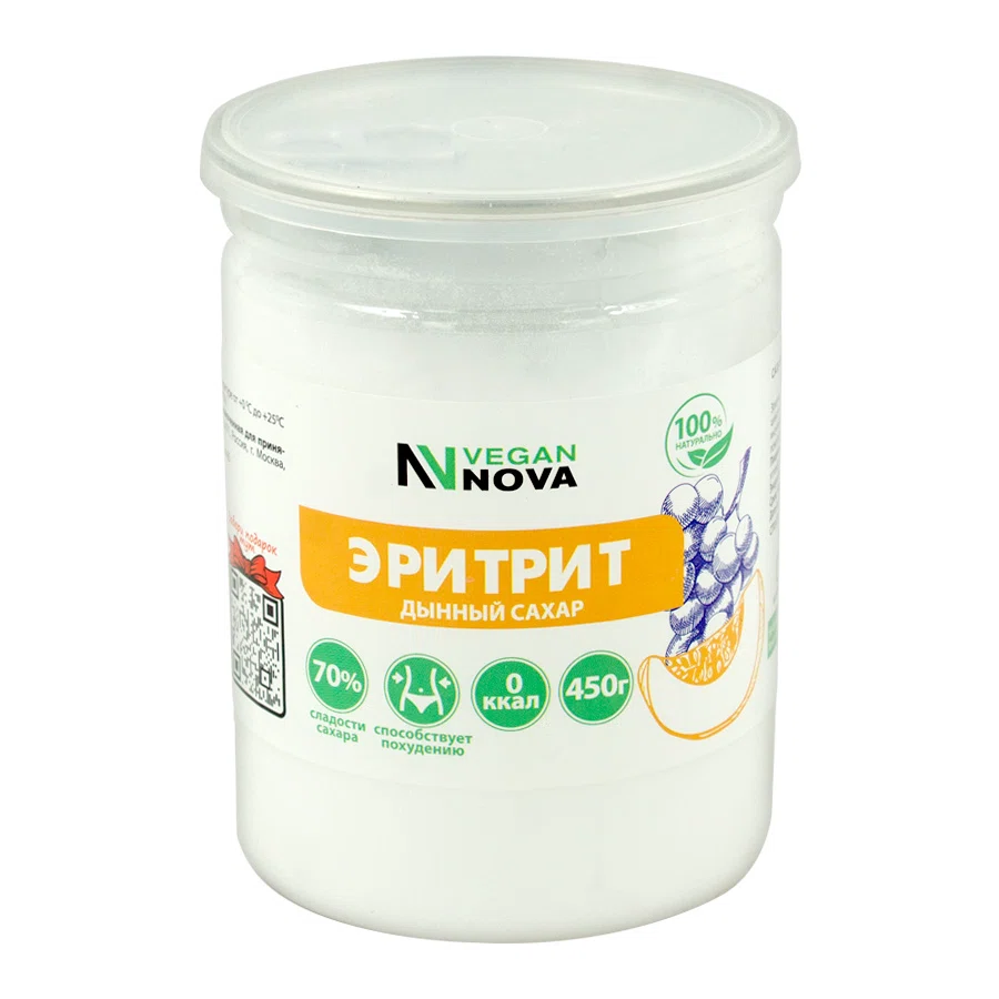 VEGANNOVA Сахарозаменитель Эритрит дынный сахар 450гр