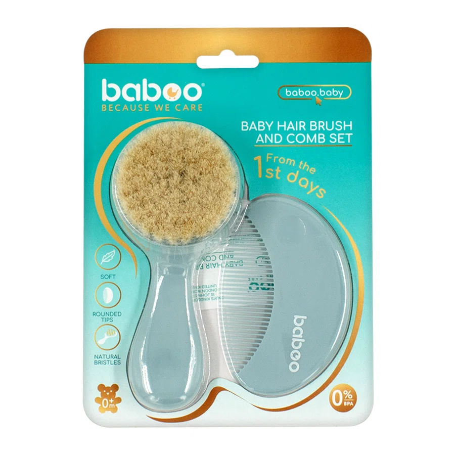 BABOO Набор расческа и щетка 0+ голубой (серый)