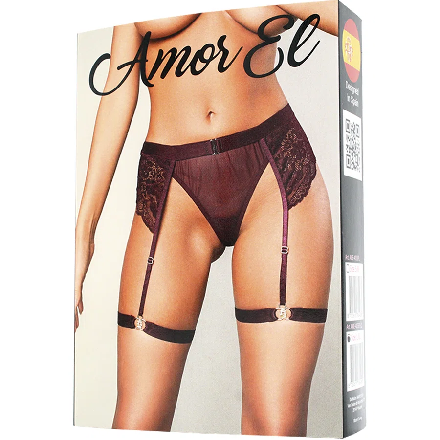 AMOR EL Женские трусики с поясом и гартерами L/XL Plum
