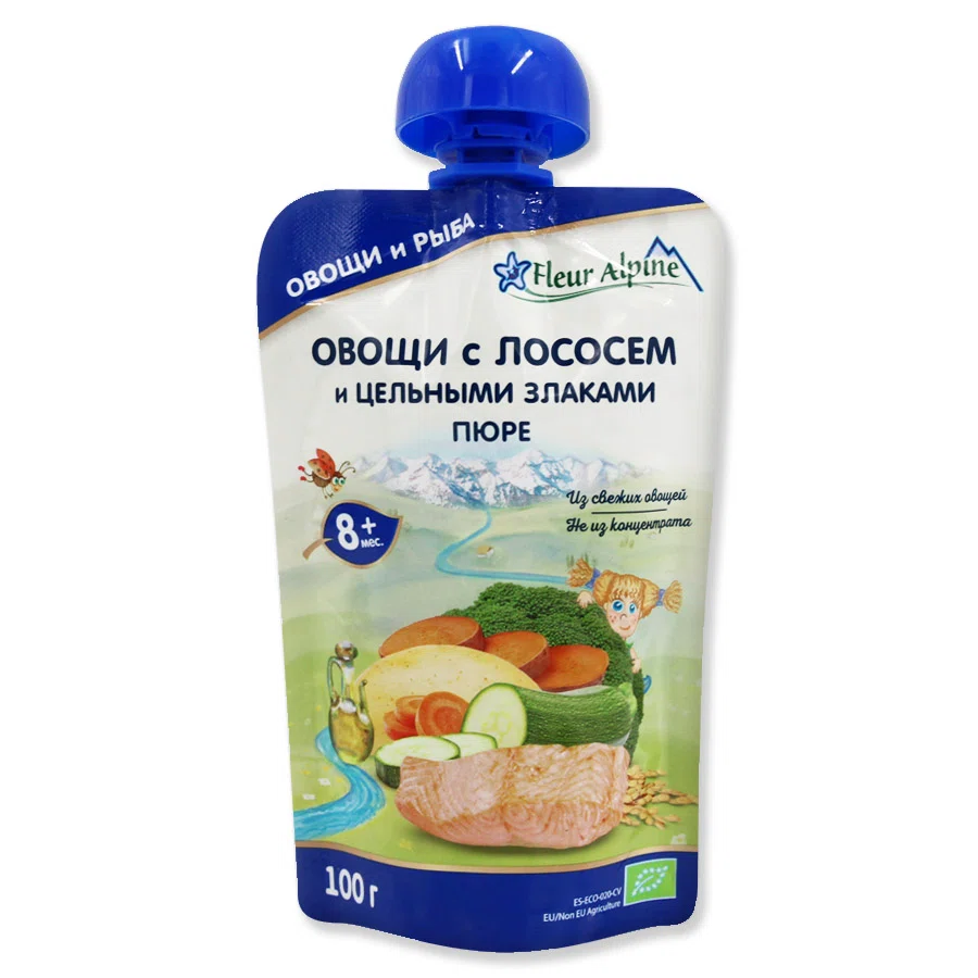 FLEUR ALPINE Пауч овощи с лососем и цельными злаками пюре 8+ 100 гр