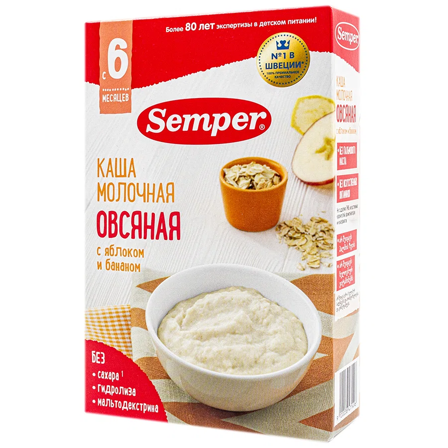 SEMPER Каша молочная Овсяная с яблоком и бананом 180 гр