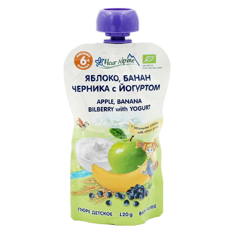 FLEUR ALPINE Пюре яблоко банан черника с йогуртом 120г