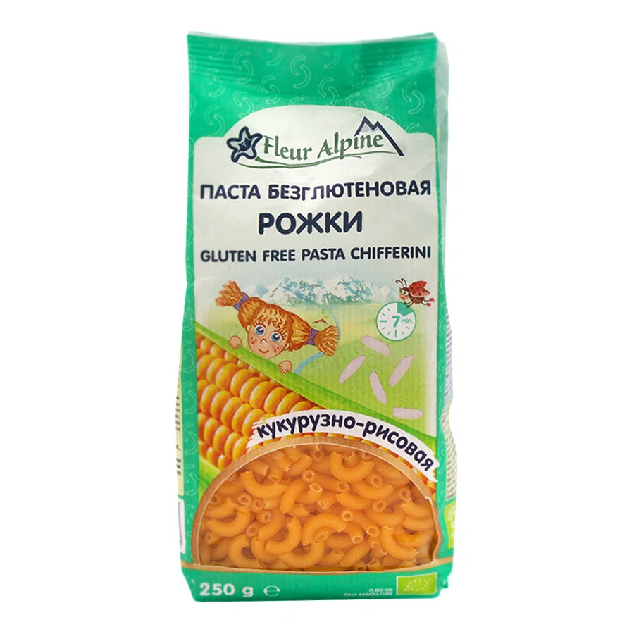 FLEUR ALPINE Макароны паста Безглютеновая рожки кукурузно-рисовые 500гр